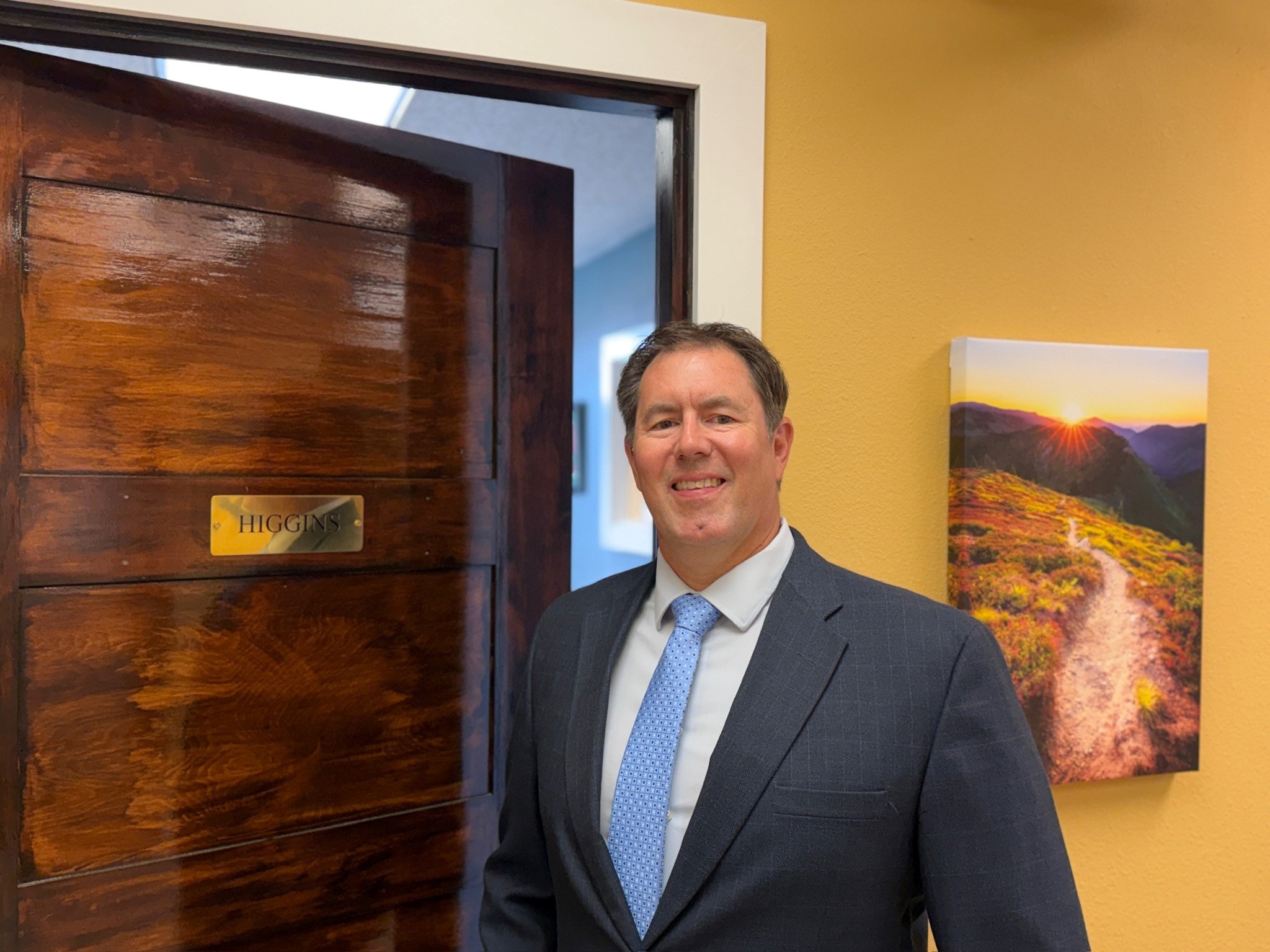 Mitch Vap at the Higgins Avenue office entrance in Missoula, Montana